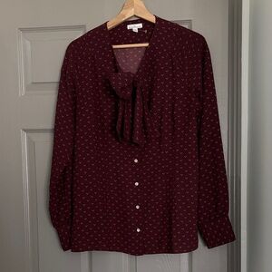L.L. Bean Burgundy Blouse with Bow Detail